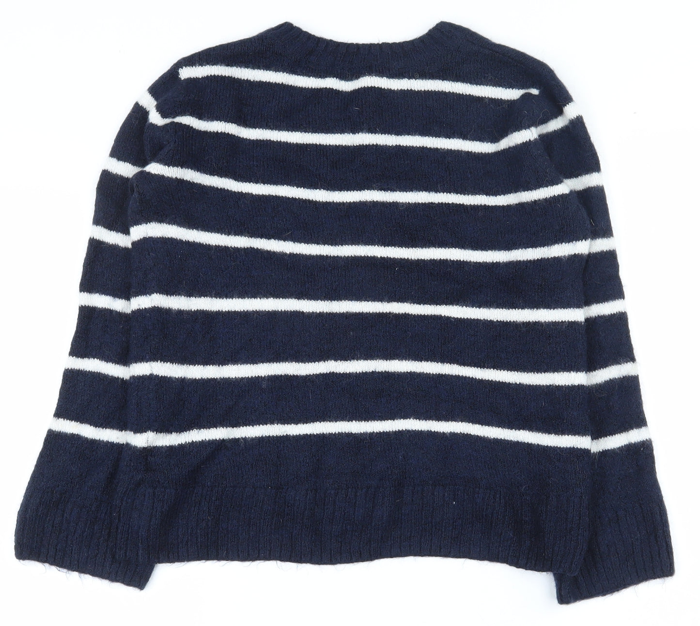 H&M Girls Blue Round Neck Striped Acrylic Pullover Jumper Size 10-11 Years  Pullover
