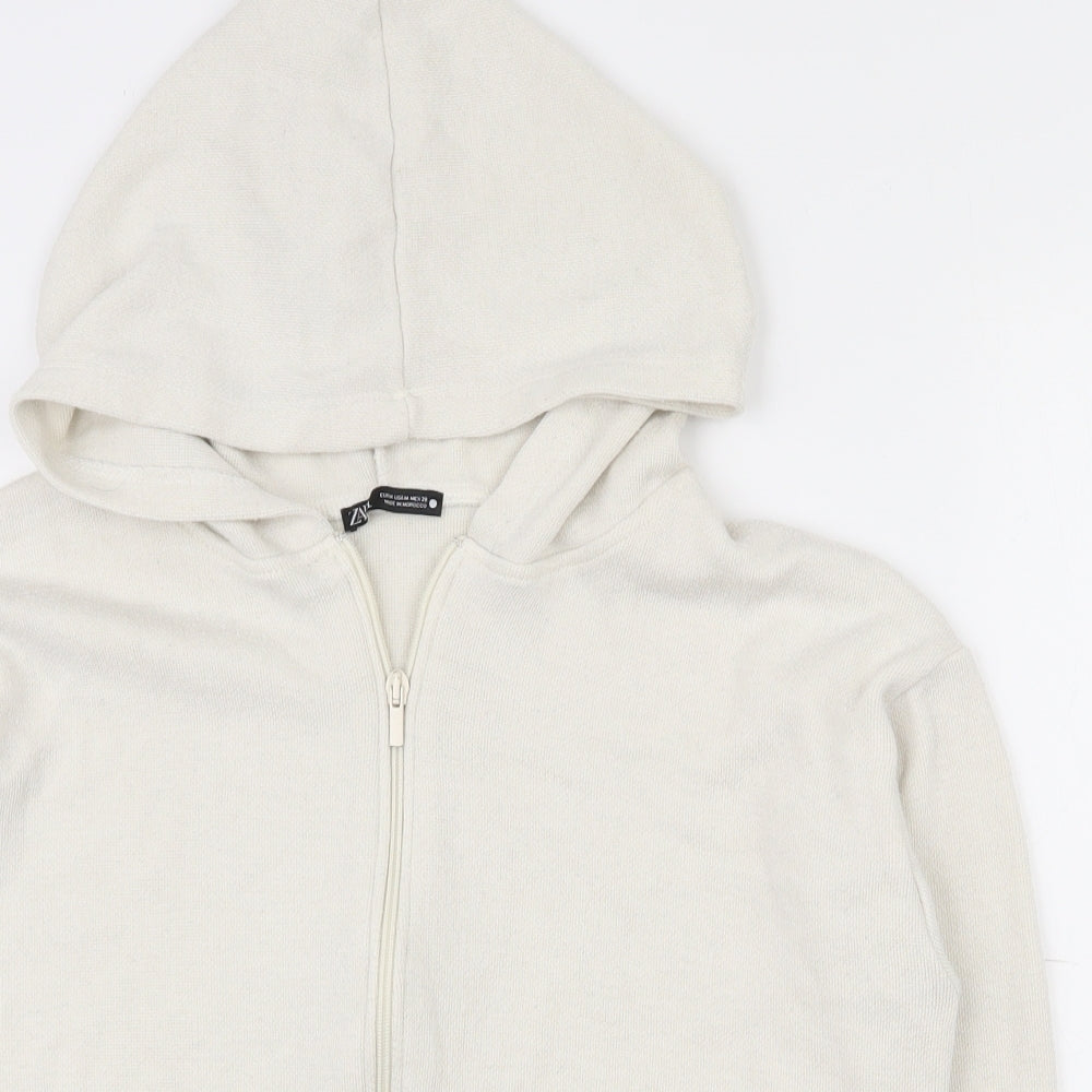 Zara Womens Beige  Viscose Full Zip Hoodie Size M  Zip