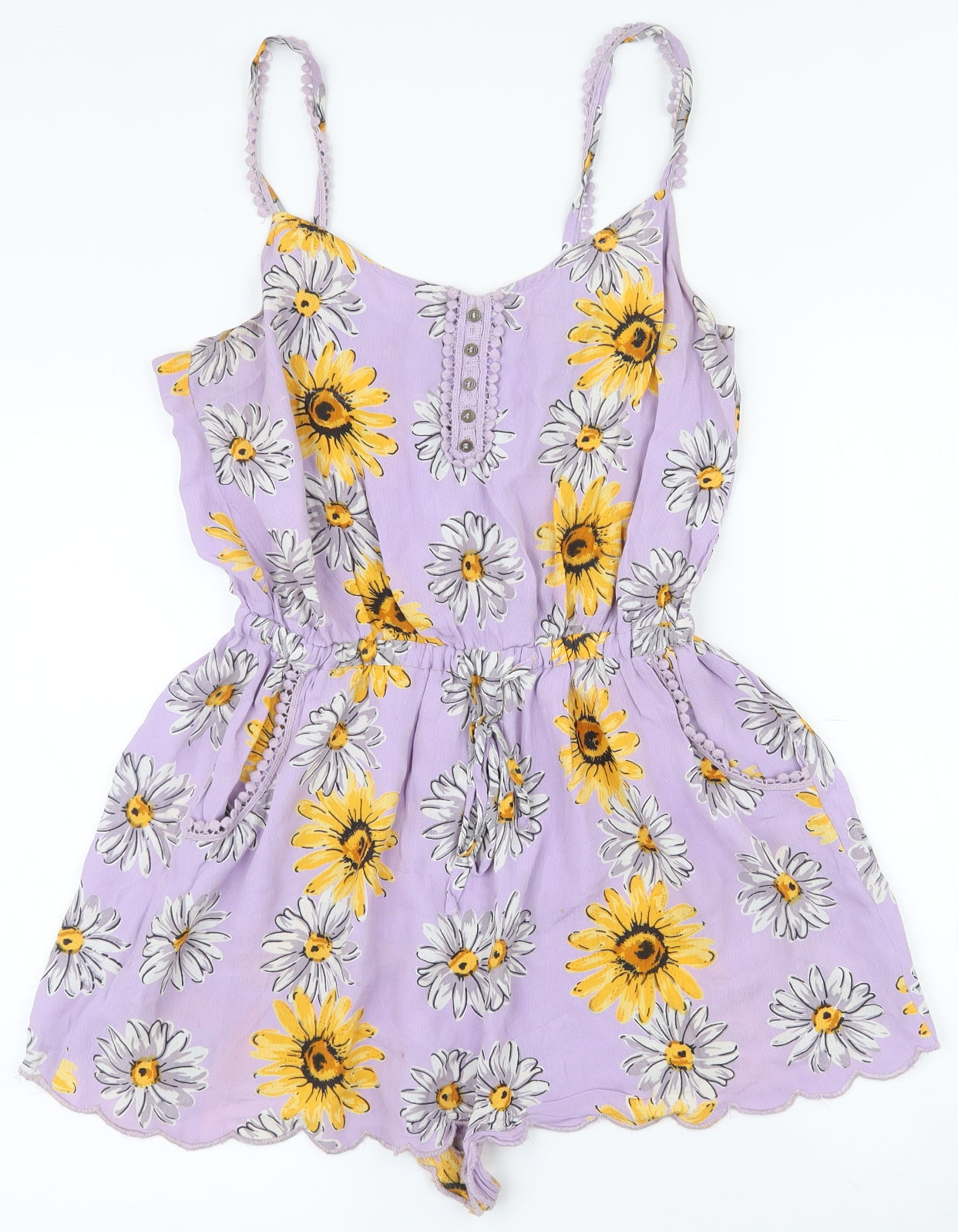 River Island Womens Multicoloured Floral Viscose Playsuit One-Piece Size 12  Pullover