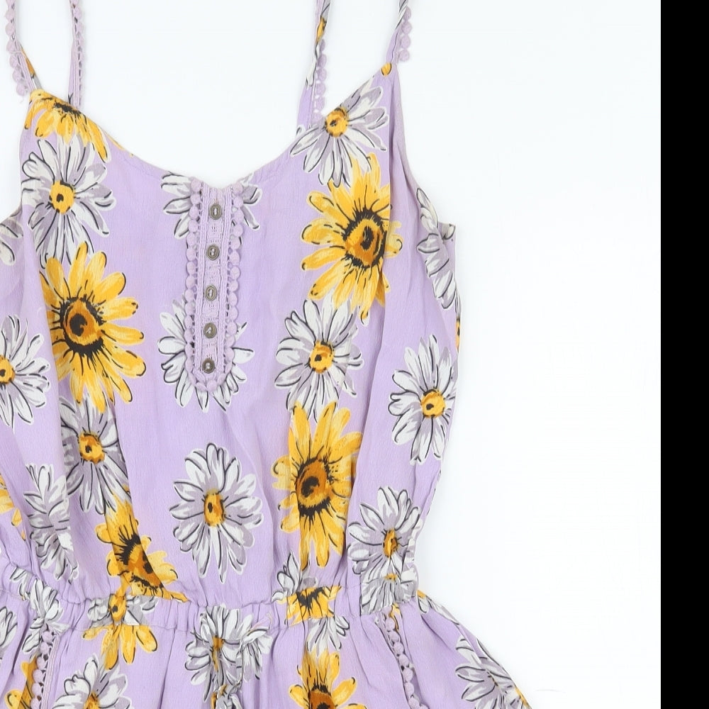 River Island Womens Multicoloured Floral Viscose Playsuit One-Piece Size 12  Pullover