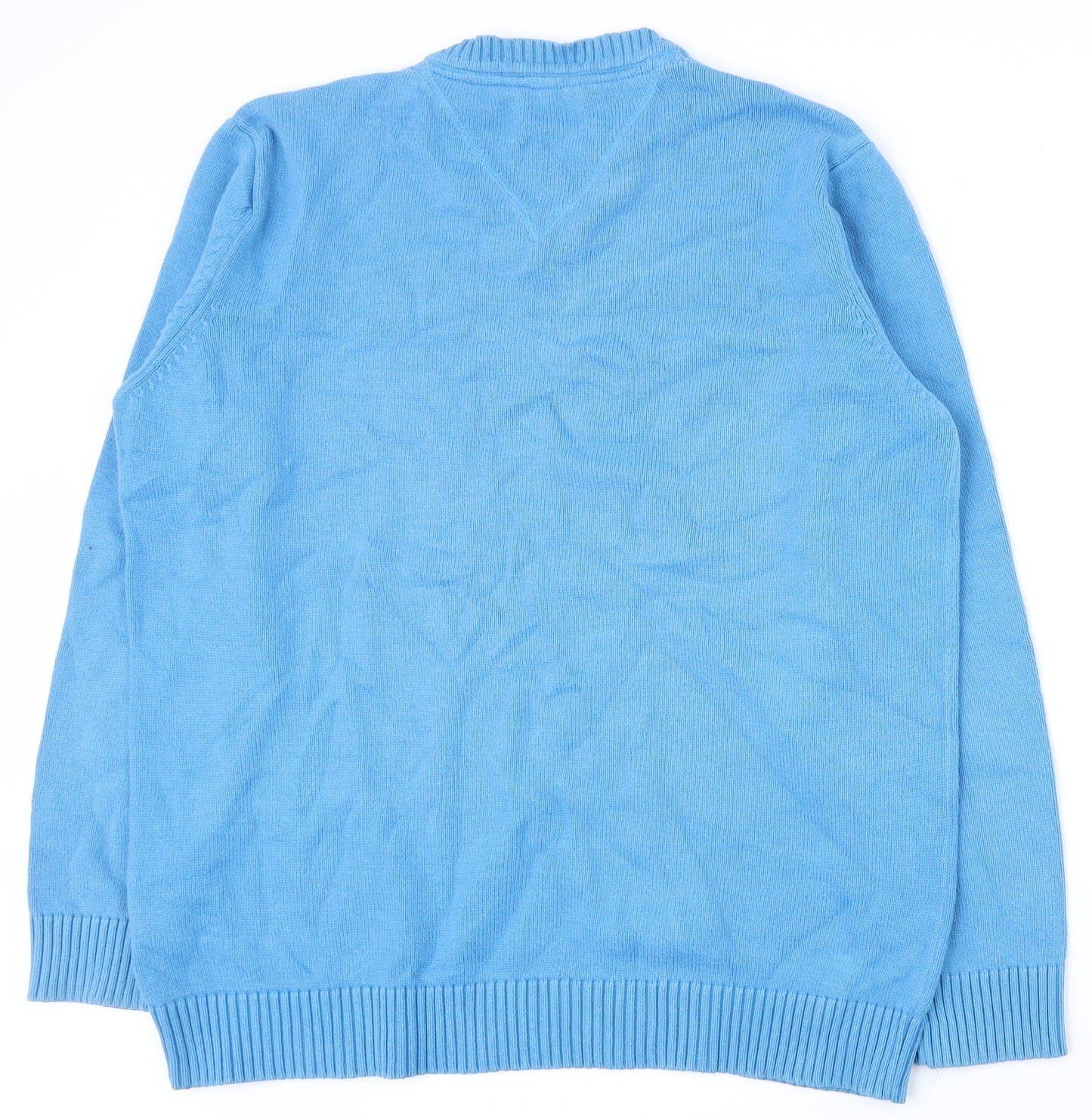 Atlantic Bay Mens Blue V-Neck  Cotton Pullover Jumper Size L