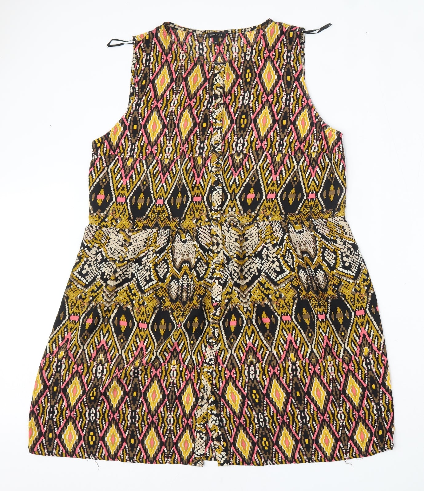 River Island Womens Multicoloured Geometric Viscose Trapeze & Swing  Size 16  Round Neck Button