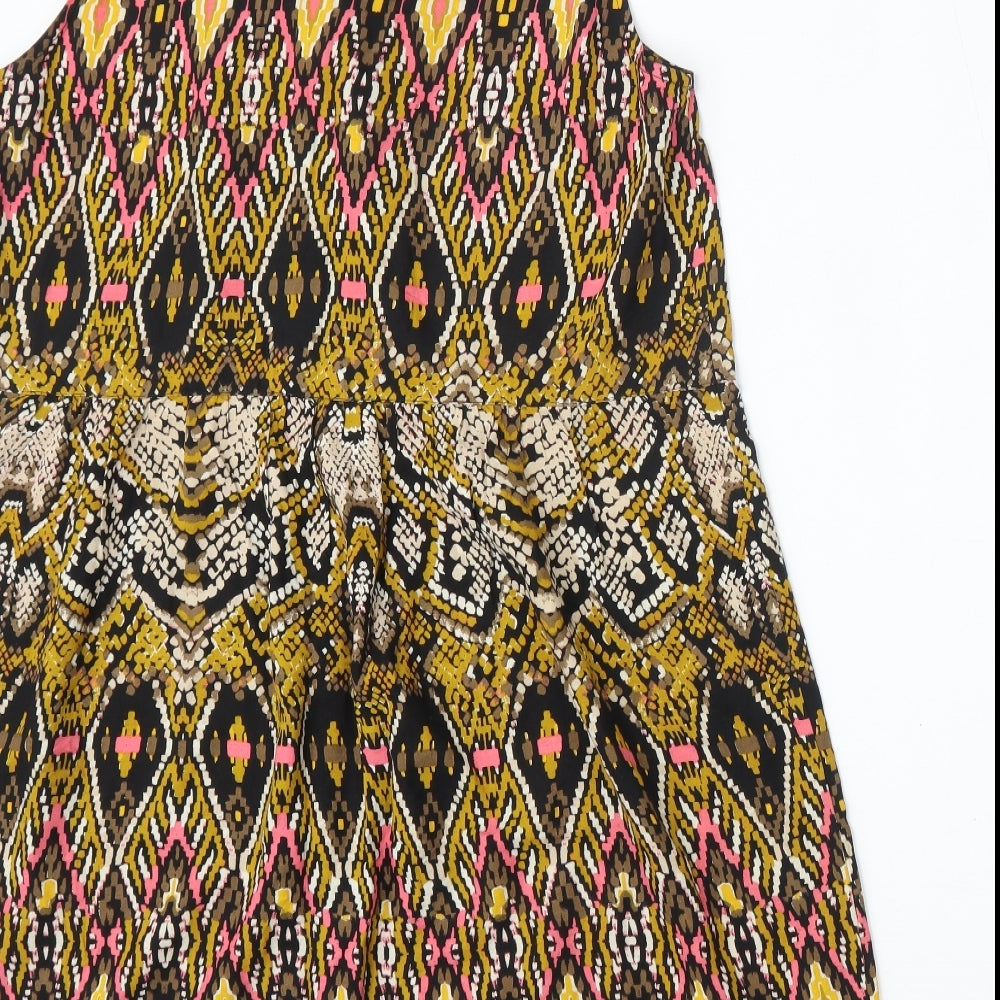 River Island Womens Multicoloured Geometric Viscose Trapeze & Swing  Size 16  Round Neck Button