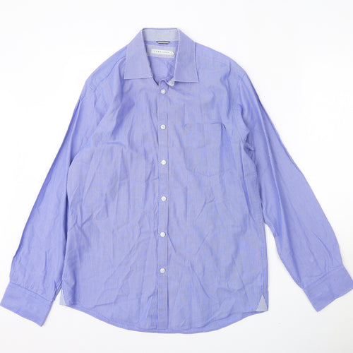 Lakeland Mens Blue  Cotton  Dress Shirt Size M Collared Button