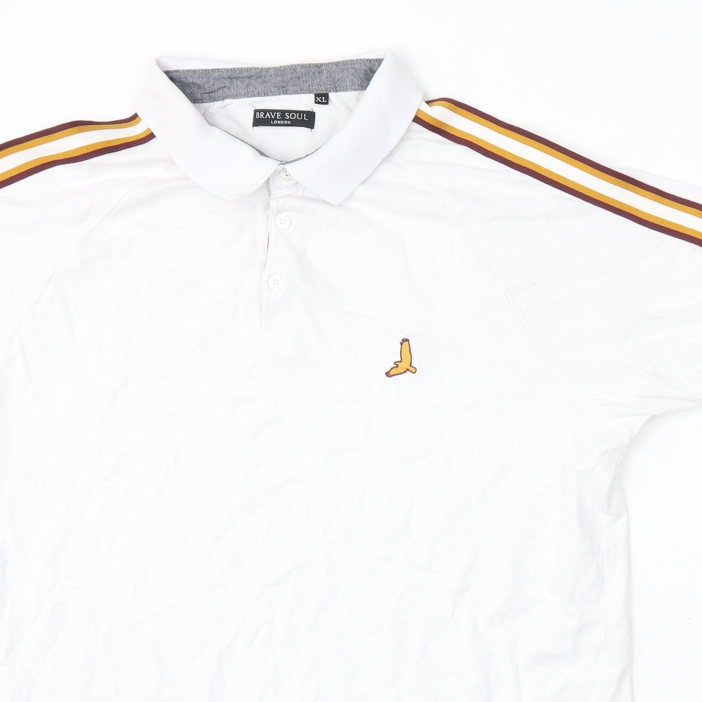 Brave Soul Mens White  Cotton  Polo Size XL Collared Button