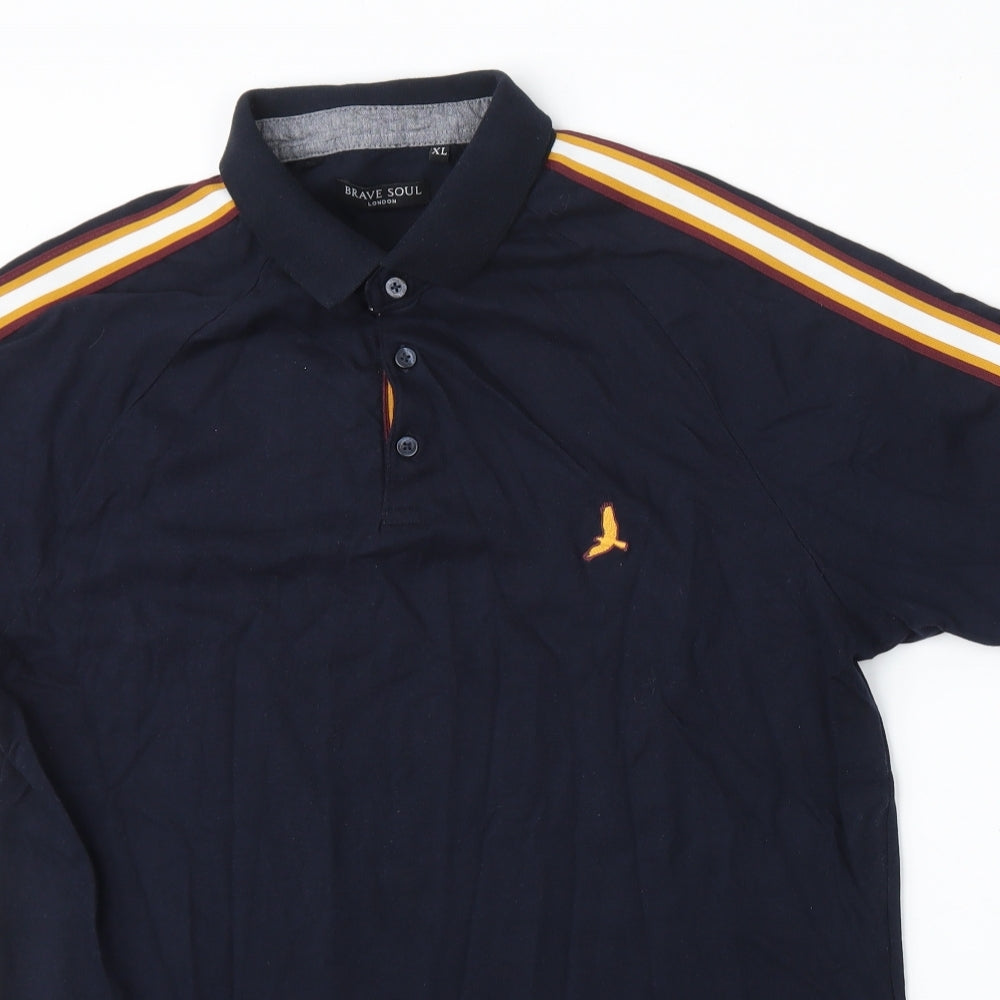 Brave Soul Mens Blue  Cotton  Polo Size XL Collared Button