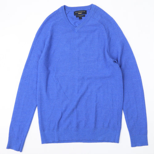 Paul Costelloe Mens Blue V-Neck  Wool Pullover Jumper Size S