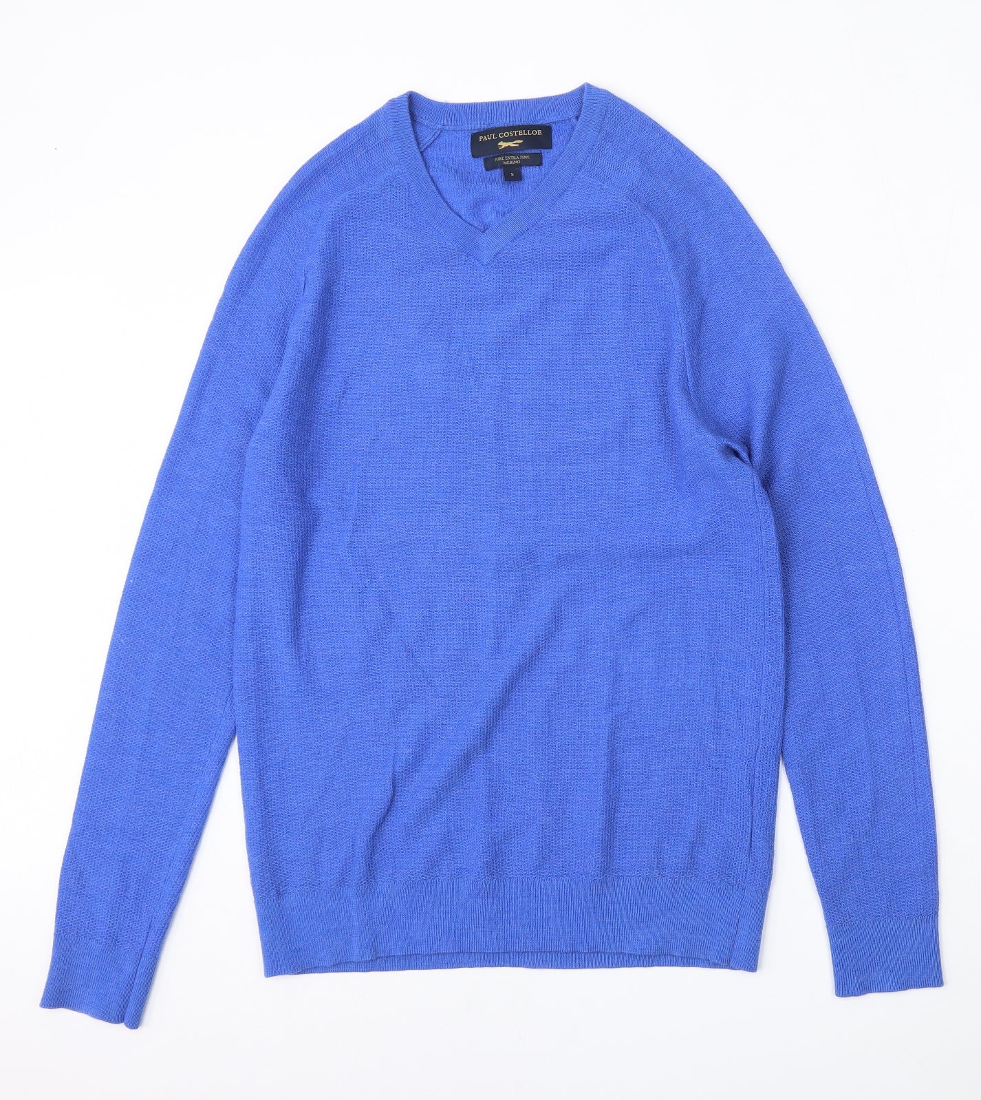 Paul Costelloe Mens Blue V-Neck  Wool Pullover Jumper Size S