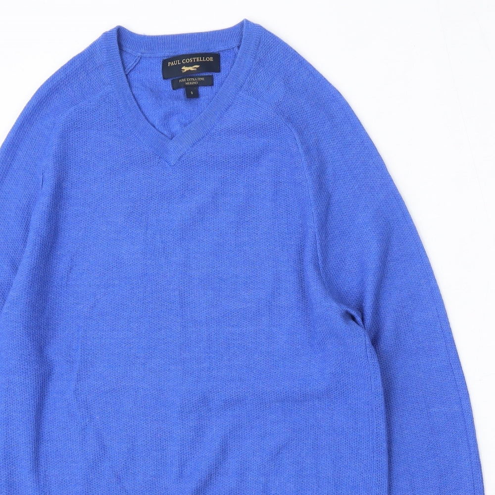 Paul Costelloe Mens Blue V-Neck  Wool Pullover Jumper Size S