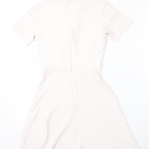 Miss Selfridge Womens White  Polyester Fit & Flare  Size 4  Round Neck