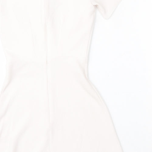 Miss Selfridge Womens White  Polyester Fit & Flare  Size 4  Round Neck
