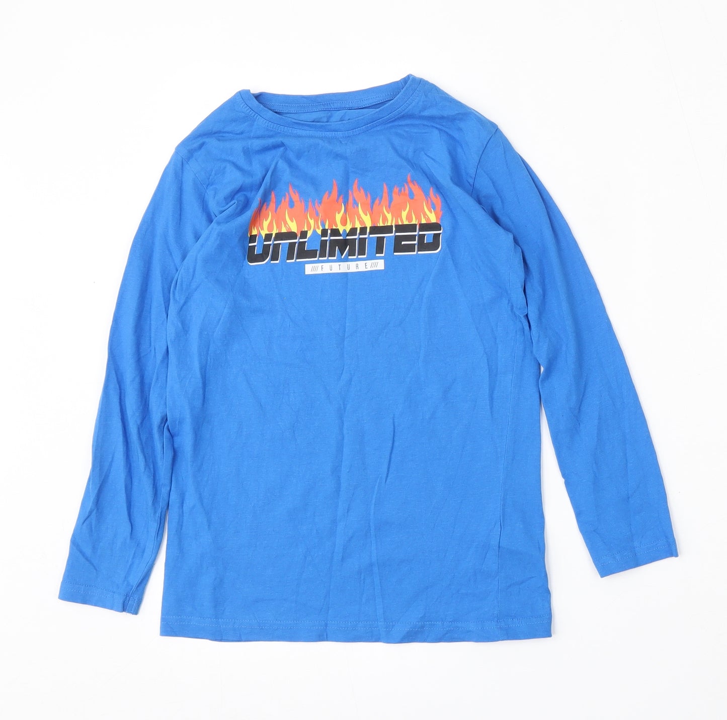 Dunnes Stores Boys Blue  Cotton Basic T-Shirt Size 9-10 Years Round Neck