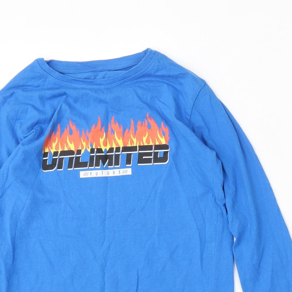 Dunnes Stores Boys Blue  Cotton Basic T-Shirt Size 9-10 Years Round Neck