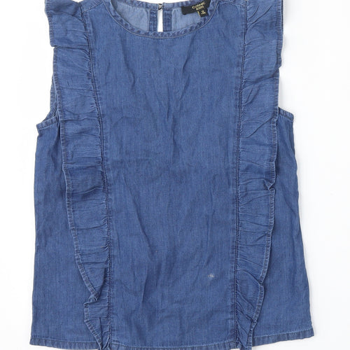 Cosmic Kids Girls Blue  Cotton Pencil Dress  Size 12 Years  Round Neck Hook & Eye