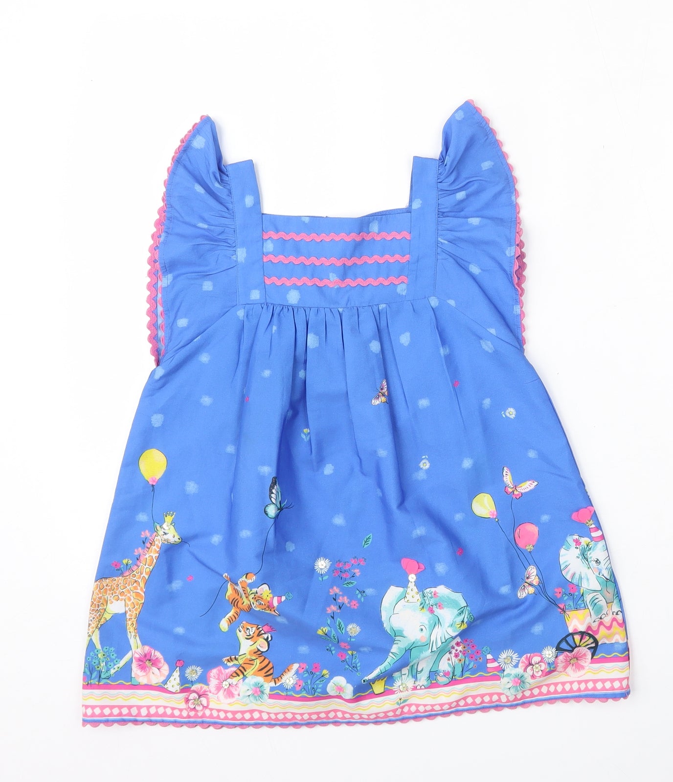 Monsoon Girls Multicoloured Geometric Polyester Fit & Flare  Size 2-3 Years  Square Neck  - Elephants