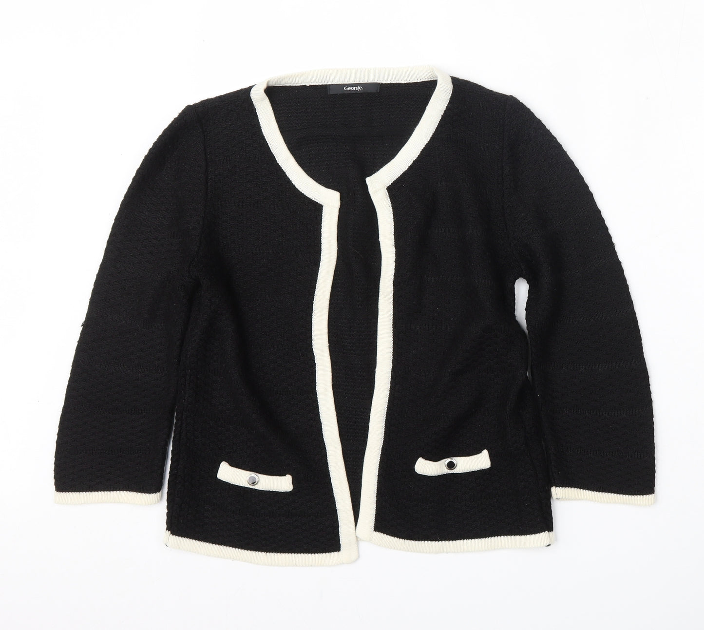 George Womens Black Round Neck  Acrylic Cardigan Jumper Size 8