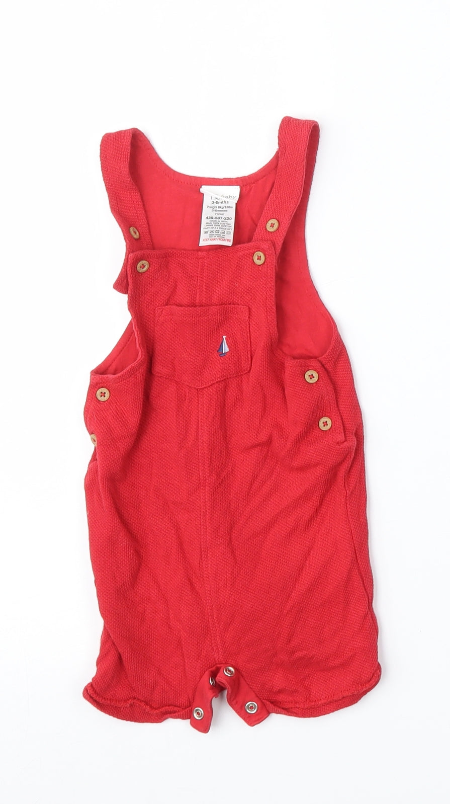NEXT Girls Red  Cotton Dungaree One-Piece Size 3-6 Months  Button
