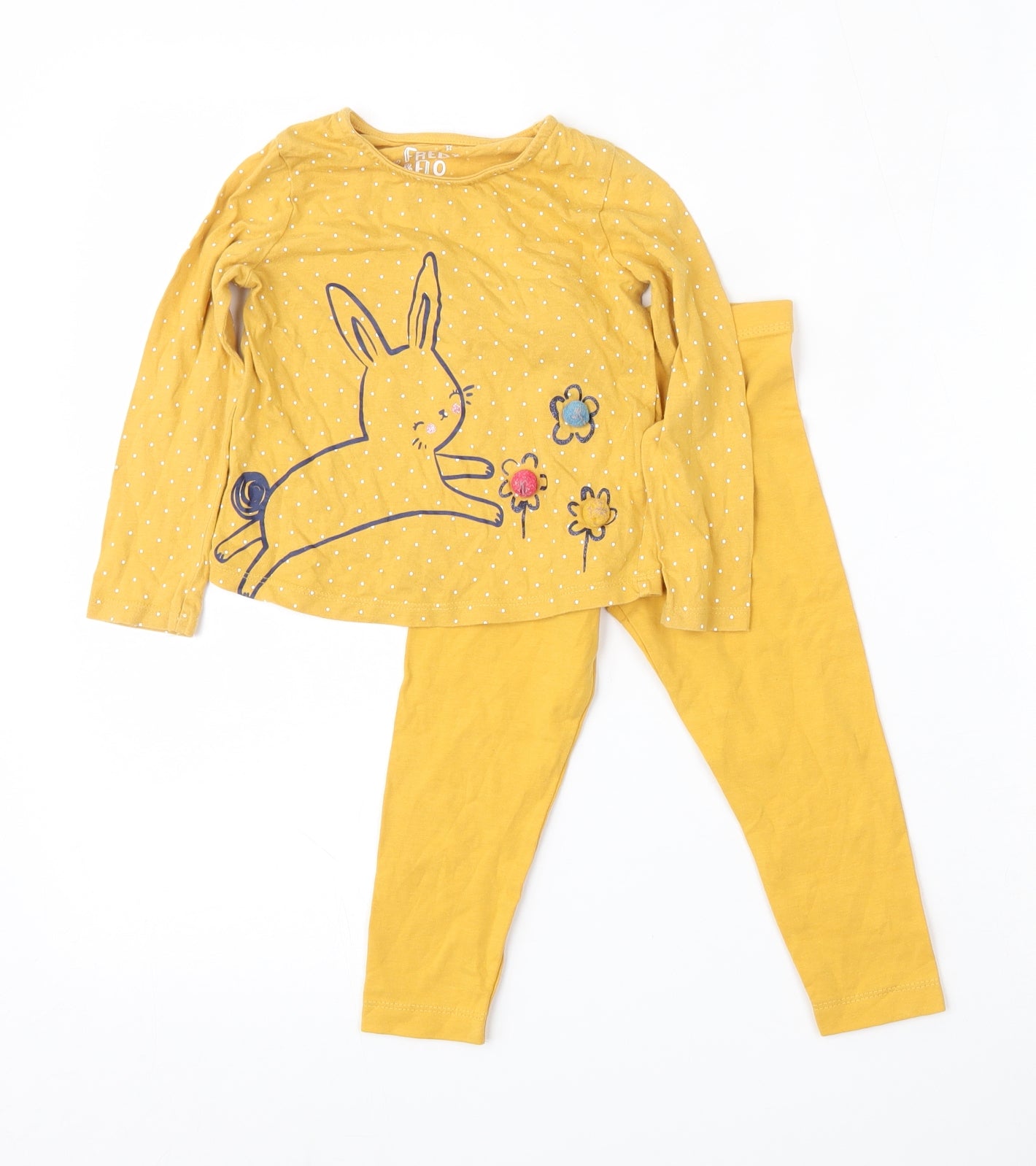 F&F Girls Yellow Polka Dot Cotton Babydoll Lounge Set Size 18-24 Months