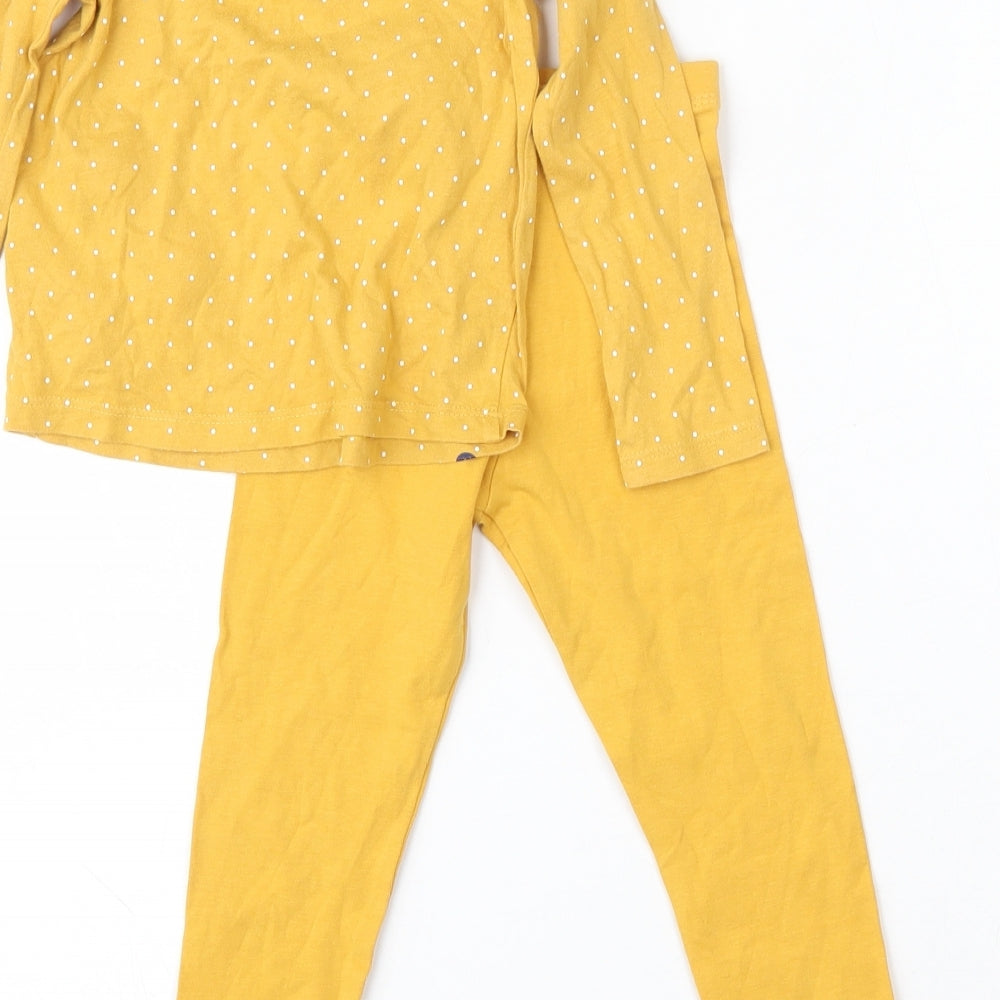 F&F Girls Yellow Polka Dot Cotton Babydoll Lounge Set Size 18-24 Months