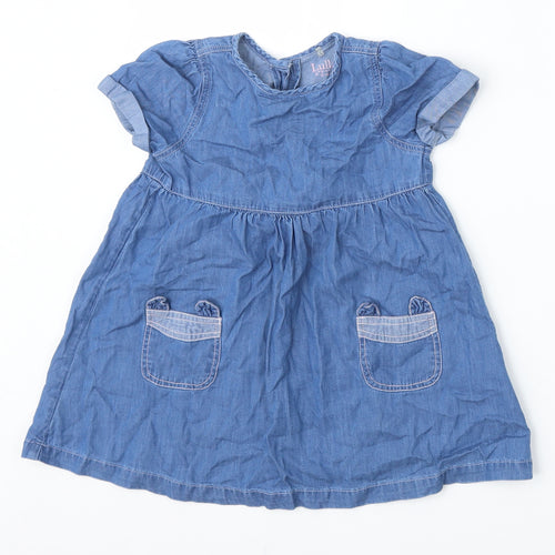 Lullaby Girls Blue  Cotton Trapeze & Swing  Size 18-24 Months  Round Neck Button