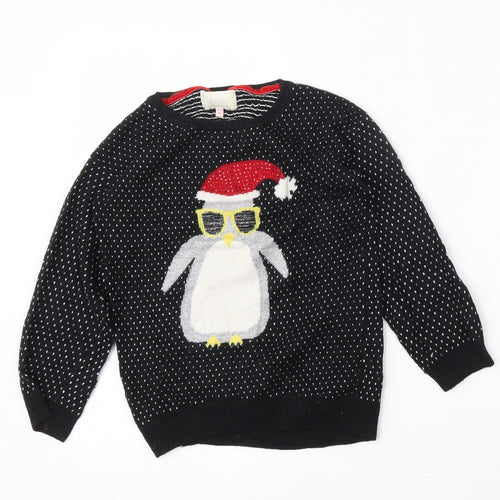 Marks and Spencer Boys Black Round Neck Geometric Viscose Pullover Jumper Size 9-10 Years