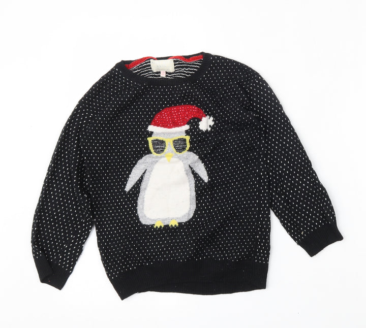 Marks and Spencer Boys Black Round Neck Geometric Viscose Pullover Jumper Size 9-10 Years