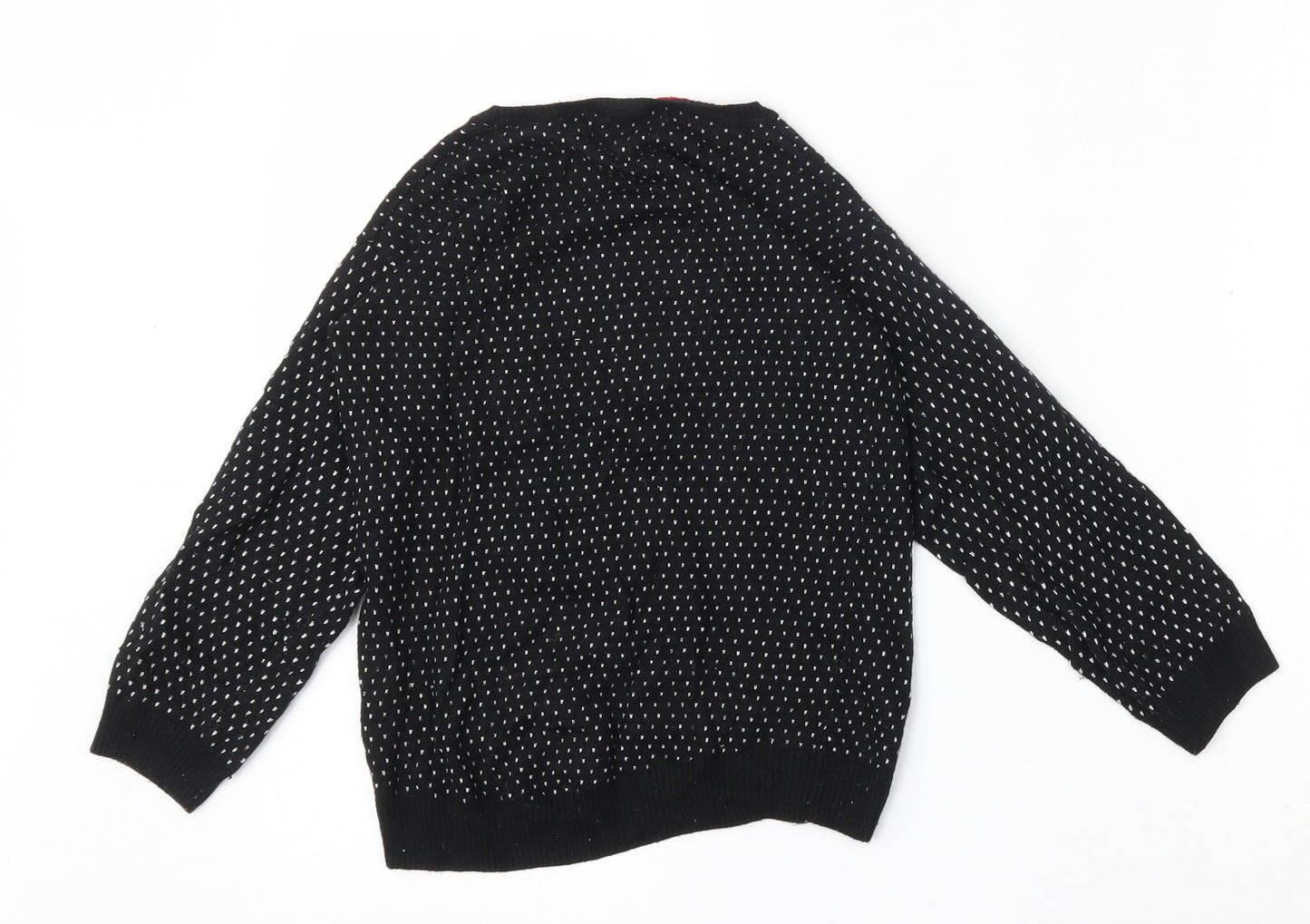 Marks and Spencer Boys Black Round Neck Geometric Viscose Pullover Jumper Size 9-10 Years