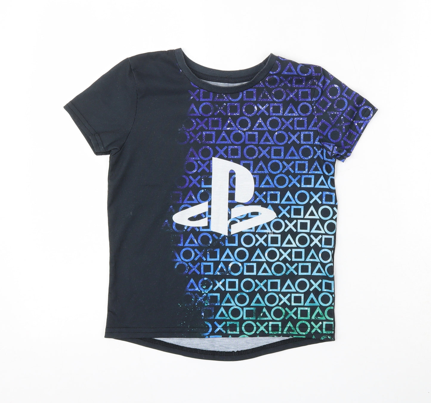 Primark Boys Black  Polyester Basic T-Shirt Size 6-7 Years Round Neck  - PlayStation