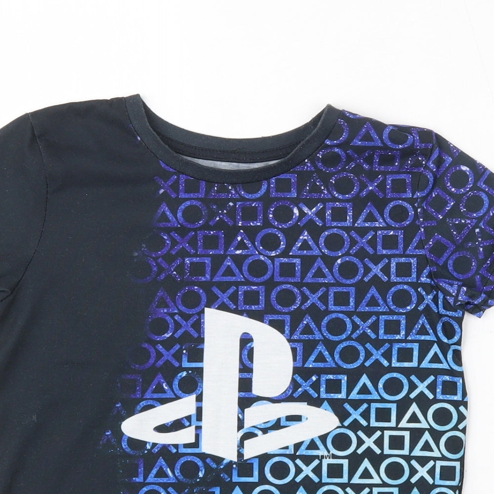 Primark Boys Black  Polyester Basic T-Shirt Size 6-7 Years Round Neck  - PlayStation