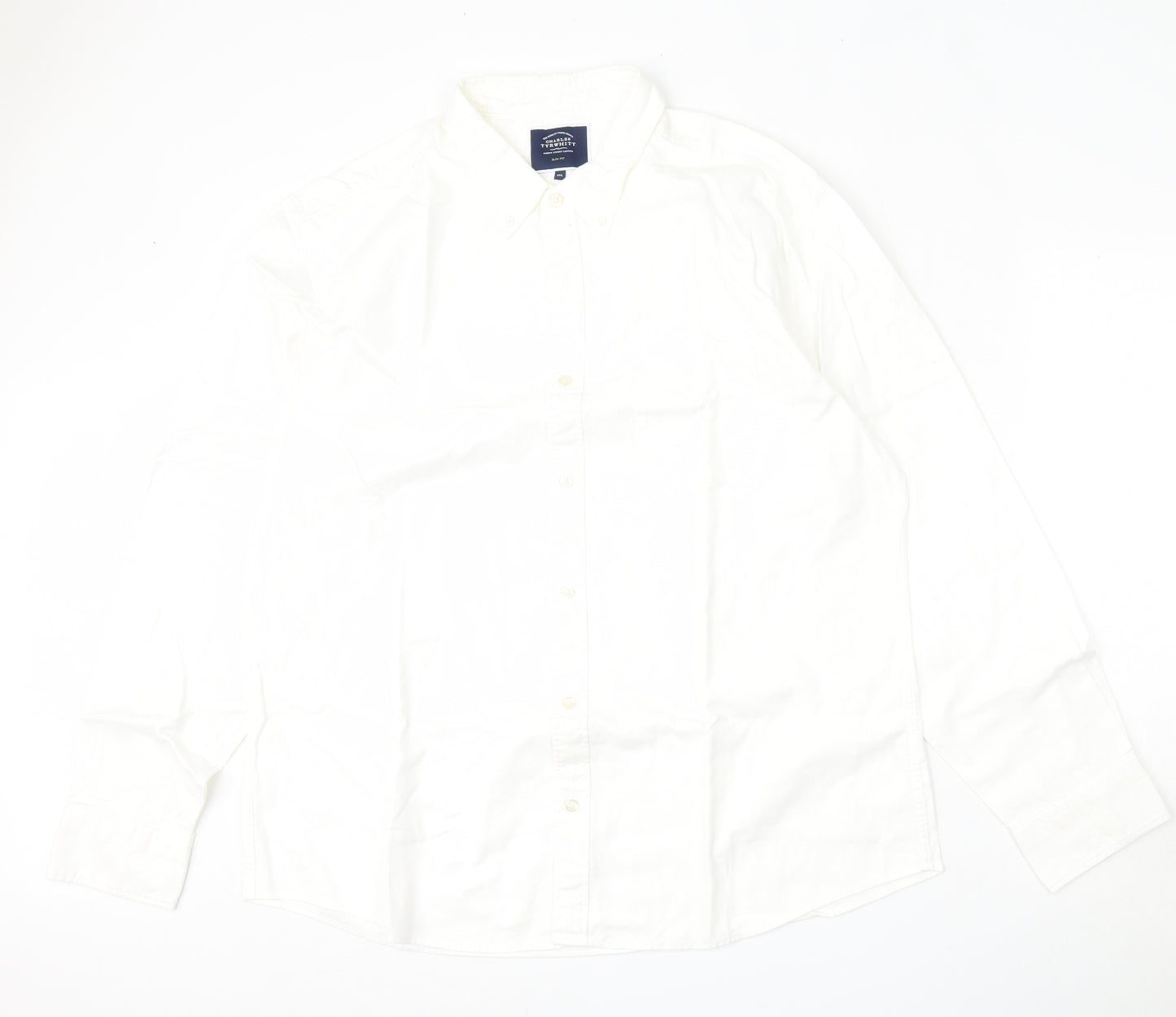 Charles Tyrwhitt Mens White  Cotton  Dress Shirt Size 2XL Collared Button