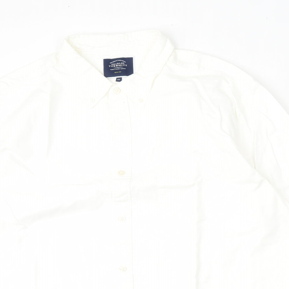 Charles Tyrwhitt Mens White  Cotton  Dress Shirt Size 2XL Collared Button