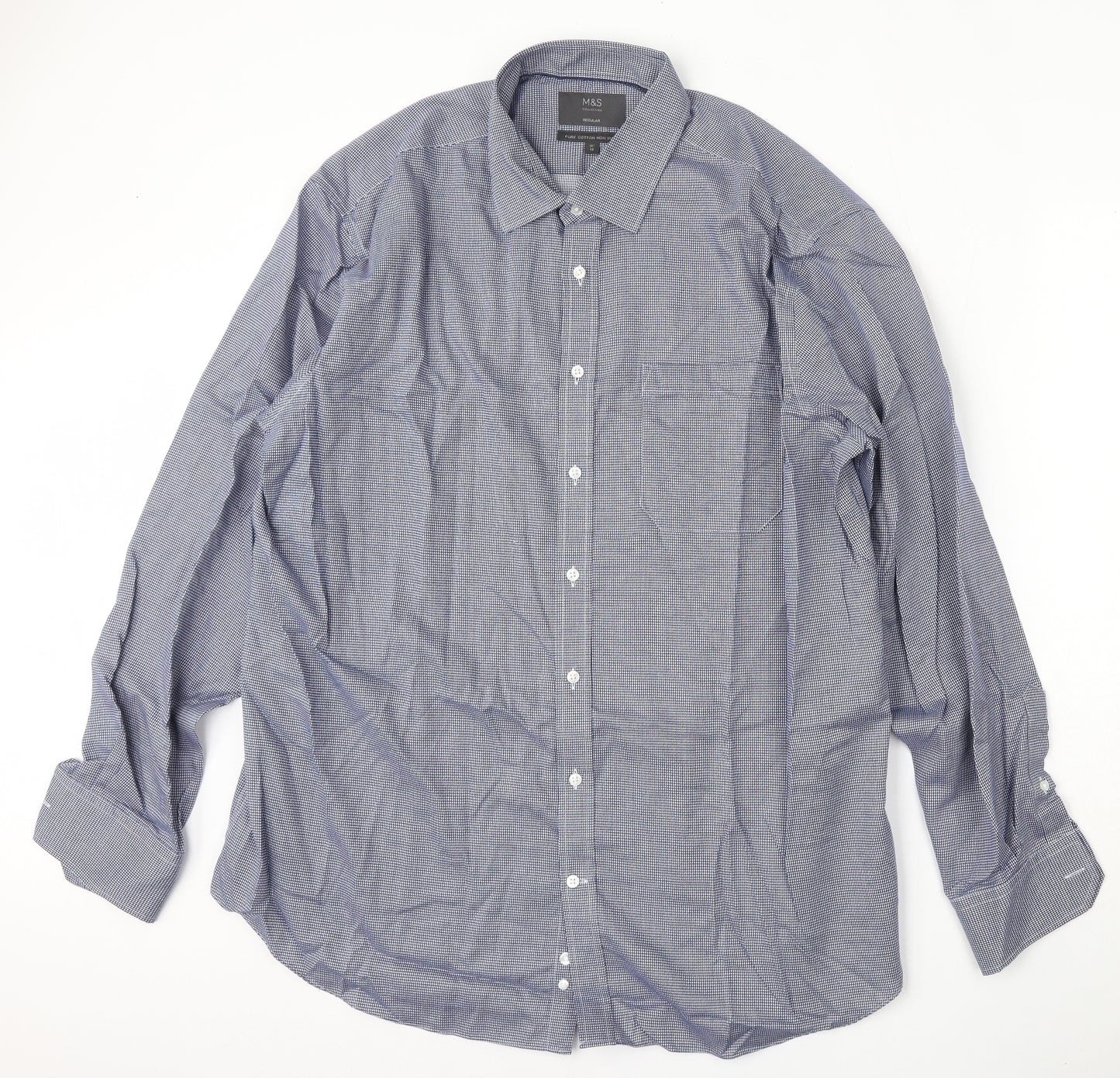 Marks and Spencer Mens Blue Geometric Cotton  Dress Shirt Size 2XL Collared Button