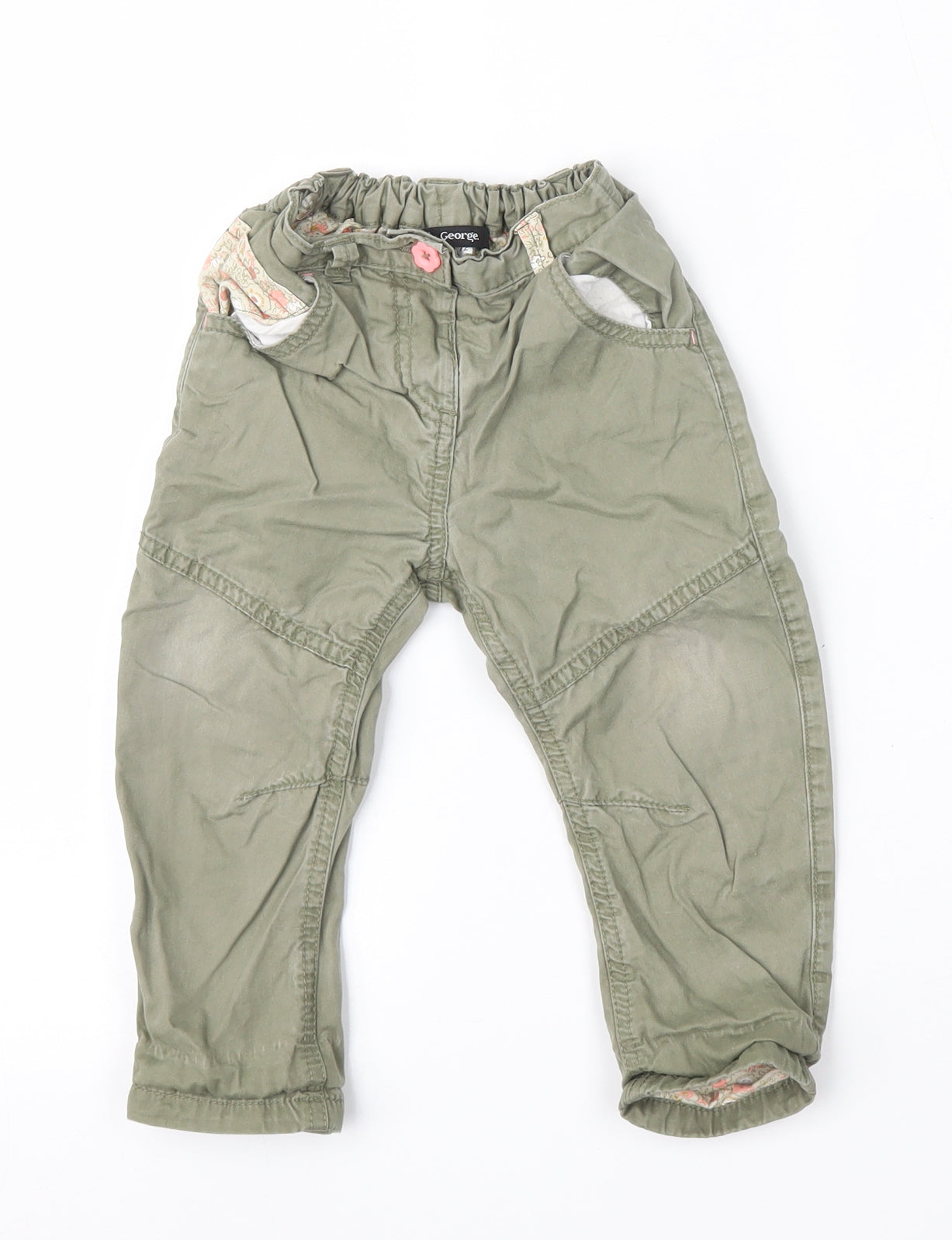George Girls Green  Cotton Cargo Trousers Size 12-18 Months