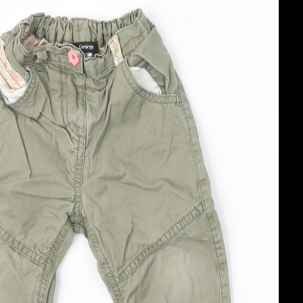 George Girls Green  Cotton Cargo Trousers Size 12-18 Months