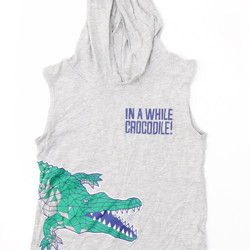 Kids Boys Grey  Cotton Pullover Hoodie Size 6 Years   - Dinosaurs