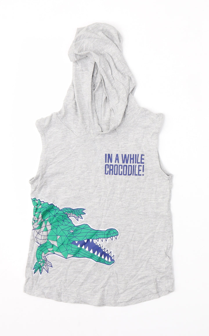 Kids Boys Grey  Cotton Pullover Hoodie Size 6 Years   - Dinosaurs