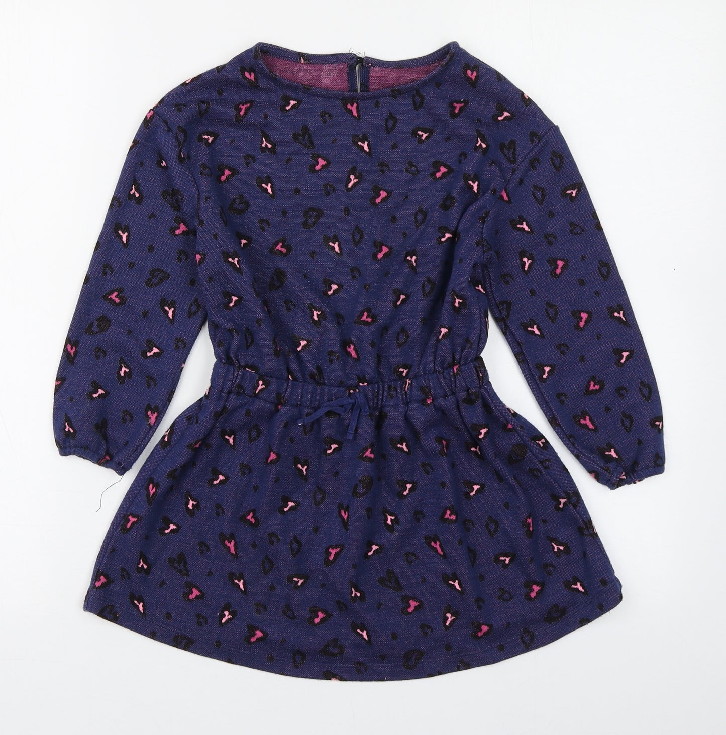Dunnes Stores Girls Blue Animal Print Polyester Skater Dress  Size 6 Years  Round Neck Button