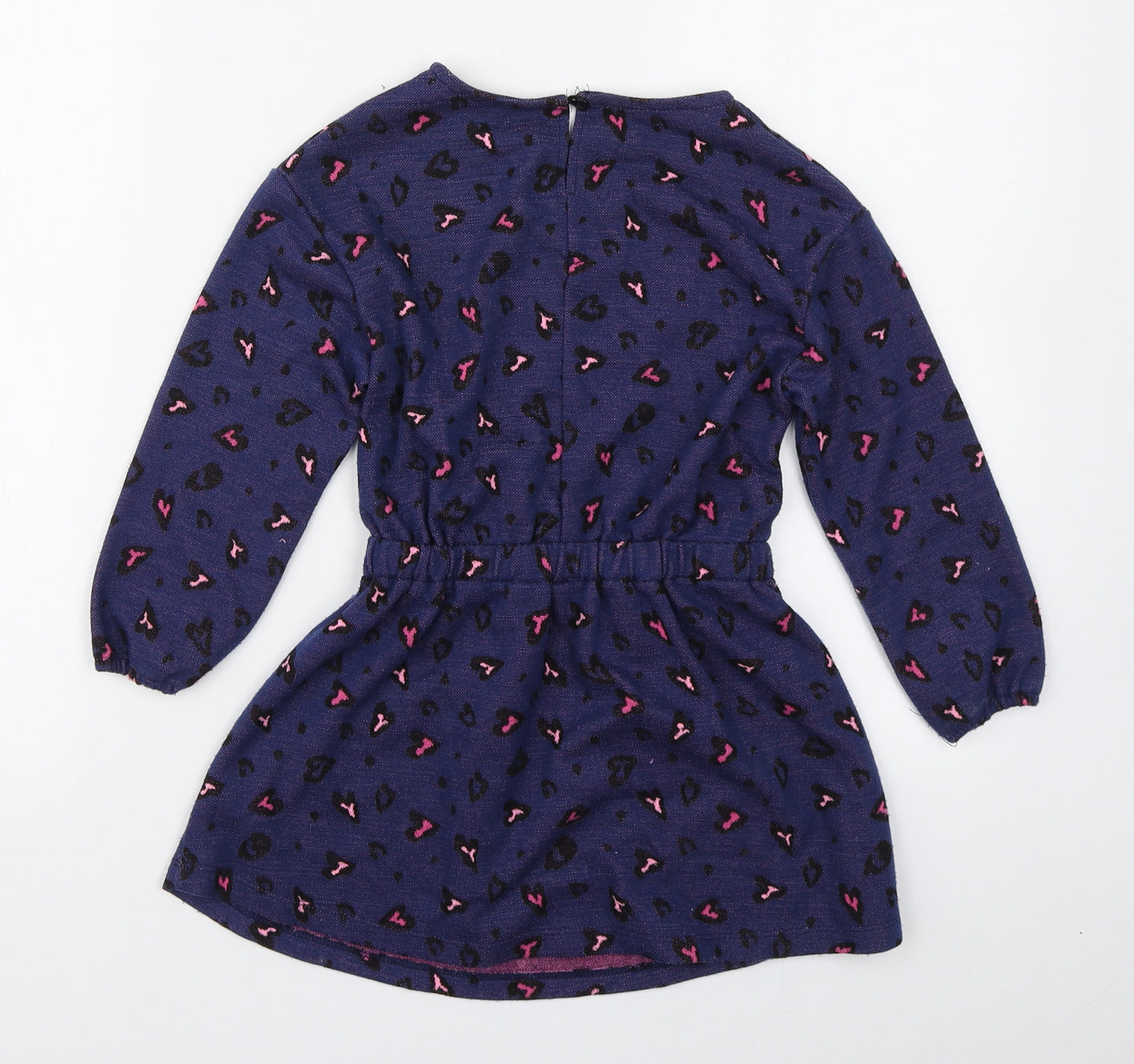 Dunnes Stores Girls Blue Animal Print Polyester Skater Dress  Size 6 Years  Round Neck Button