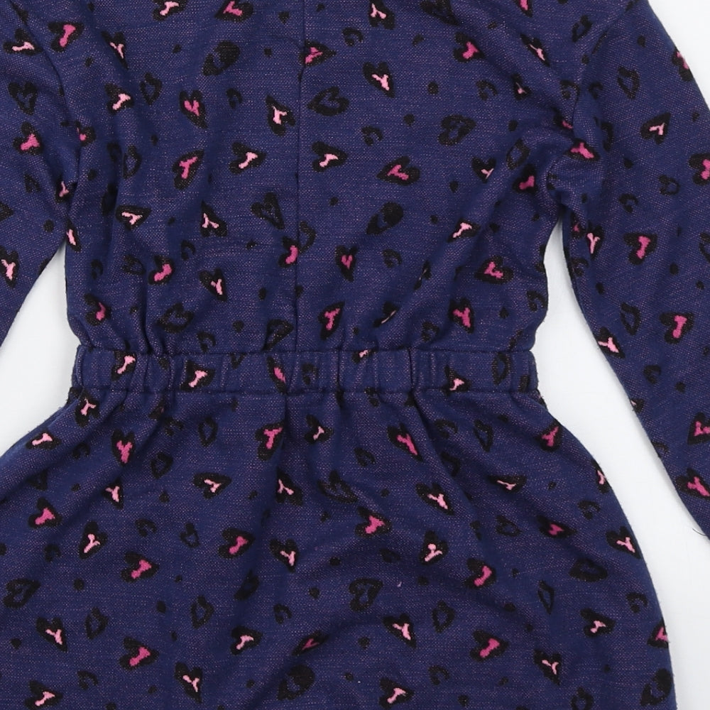 Dunnes Stores Girls Blue Animal Print Polyester Skater Dress  Size 6 Years  Round Neck Button