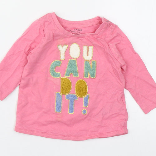 Primark Girls Pink  100% Cotton Basic T-Shirt Size 3-6 Months Round Neck Button