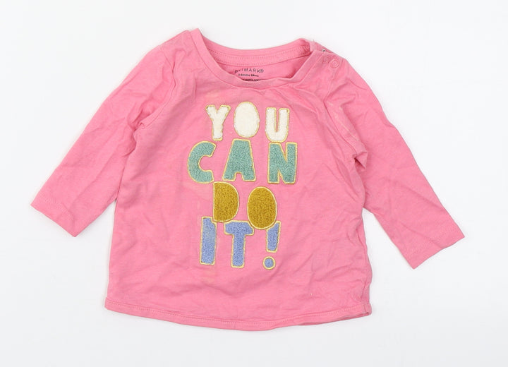 Primark Girls Pink 100% Cotton Basic T-Shirt Size 3-6 Months Round Neck Button