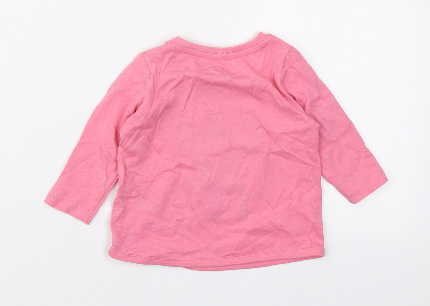 Primark Girls Pink  100% Cotton Basic T-Shirt Size 3-6 Months Round Neck Button