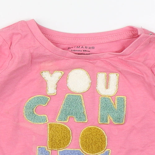 Primark Girls Pink  100% Cotton Basic T-Shirt Size 3-6 Months Round Neck Button