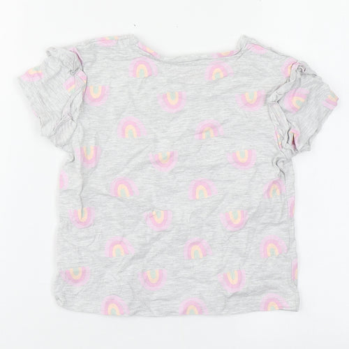 Primark Girls Grey Geometric Cotton Basic T-Shirt Size 6-7 Years Round Neck Push Lock