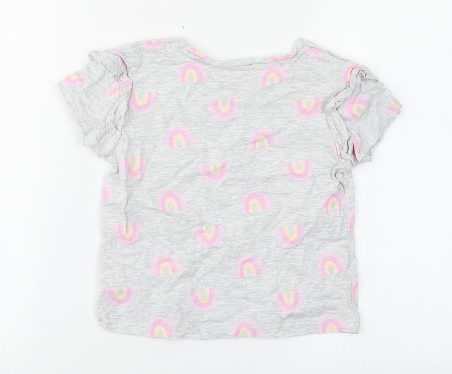 Primark Girls Grey Geometric Cotton Basic T-Shirt Size 6-7 Years Round Neck Push Lock