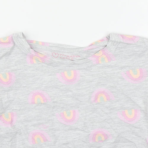 Primark Girls Grey Geometric Cotton Basic T-Shirt Size 6-7 Years Round Neck Push Lock