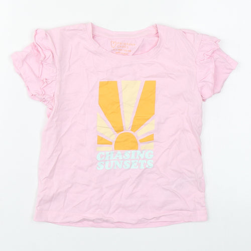 Primark Girls Pink  100% Cotton Basic T-Shirt Size 6-7 Years Roll Neck Pullover