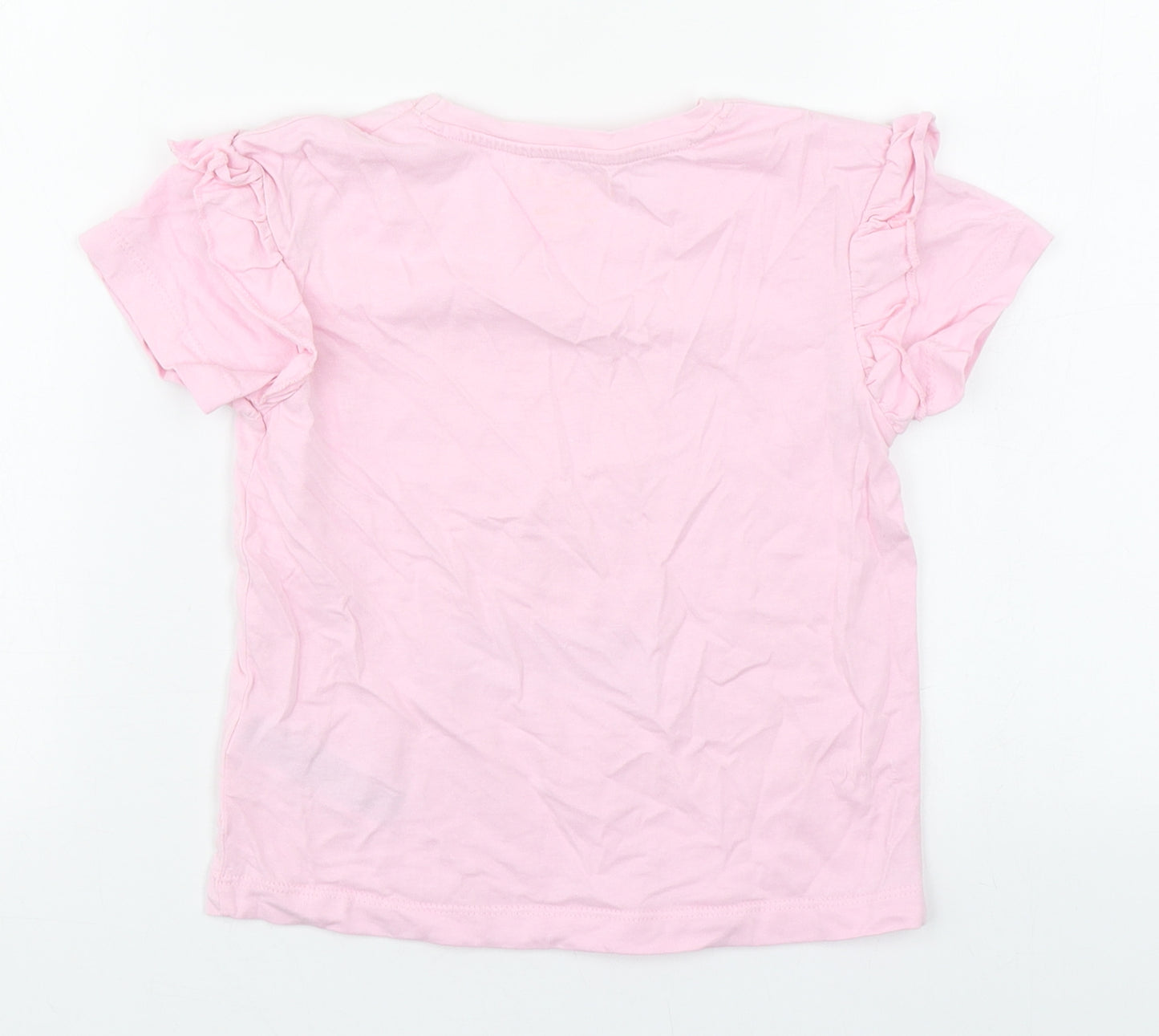 Primark Girls Pink  100% Cotton Basic T-Shirt Size 6-7 Years Roll Neck Pullover