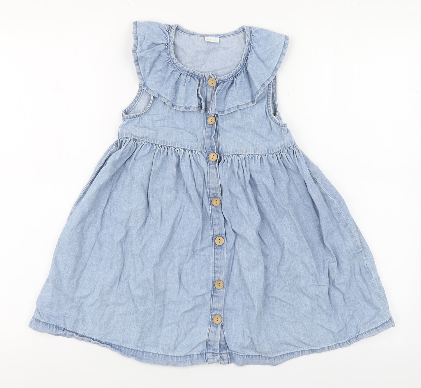 NEXT Girls Blue  100% Cotton A-Line  Size 5-6 Years  Collared Button