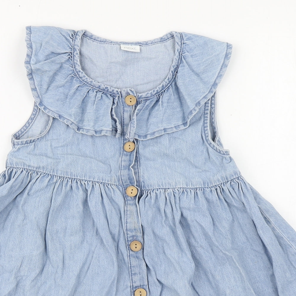 NEXT Girls Blue  100% Cotton A-Line  Size 5-6 Years  Collared Button